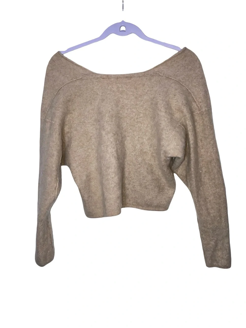 Free People Heather Oatmeal Soft Knit V-Neck Cropped Sweater Slouchy